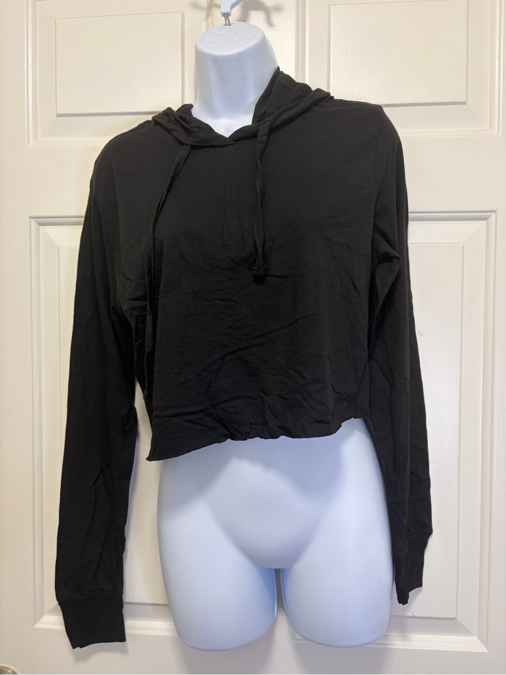 Women's Black Cropped Hoodie with Drawstring